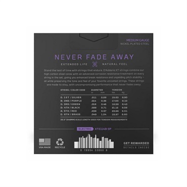 D’Addario XTE1149-3P XT Nickel Medium 3 Set Pack (.011-.049) 画像1
