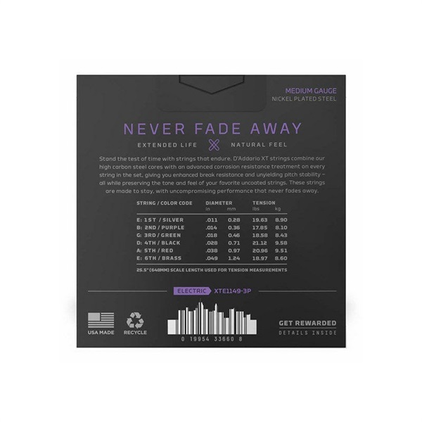 D’Addario XTE1149-3P XT Nickel Medium 3 Set Pack (.011-.049) 画像1