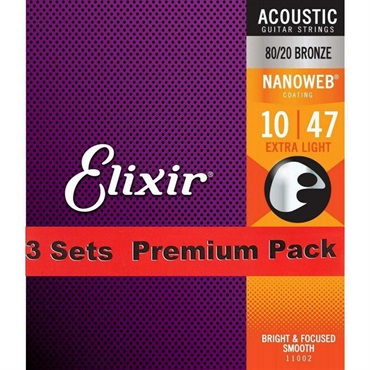 ELIXIR Acoustic 80/20 Bronze with NANOWEB Coating 3SET PACK #11002 (Extra Light/10-47) 画像1