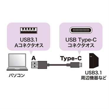 SANWA SUPPLY KU31-CA10 【1.0m】(USB3.1 Gen2 Type C-Aケーブル) 画像2