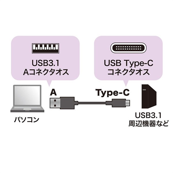 SANWA SUPPLY KU31-CA10 【1.0m】(USB3.1 Gen2 Type C-Aケーブル) 画像2