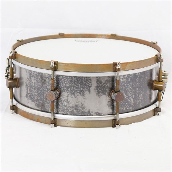 A&F Drum Co Raw Steel Snare Drum 14 x 5 with Raw Brass Hoops 画像1