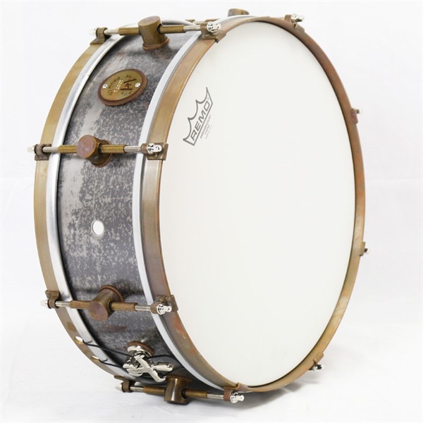A&F Drum Co Raw Steel Snare Drum 14 x 5 with Raw Brass Hoops 画像2
