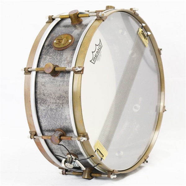 A&F Drum Co Raw Steel Snare Drum 14 x 5 with Raw Brass Hoops 画像3