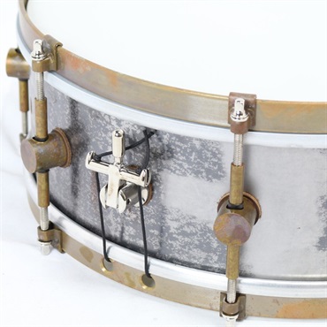 A&F Drum Co Raw Steel Snare Drum 14 x 5 with Raw Brass Hoops 画像4