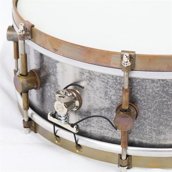 A&F Drum Co Raw Steel Snare Drum 14 x 5 with Raw Brass Hoops 画像5