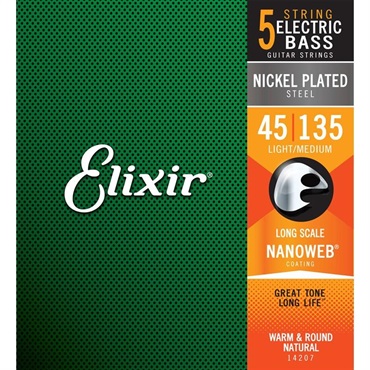 ELIXIR Nickel Plated Steel Bass Strings with ultra-thin NANOWEB Coating (5 string-Light/Medium Long Scale 45-135) #14207 画像1