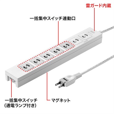 SANWA SUPPLY TAP-F27-2K 【電源タップ（2P・7個口・2m）】 画像1