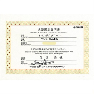 YAMAHA 【住谷美帆氏選定品】アルトサックス ヤマハ YAS-875EX 【調整&セットアップ後出荷】【5年間キーバランス調整無料】【演奏＆お手入れに必要なもの全て付いてます】 画像2