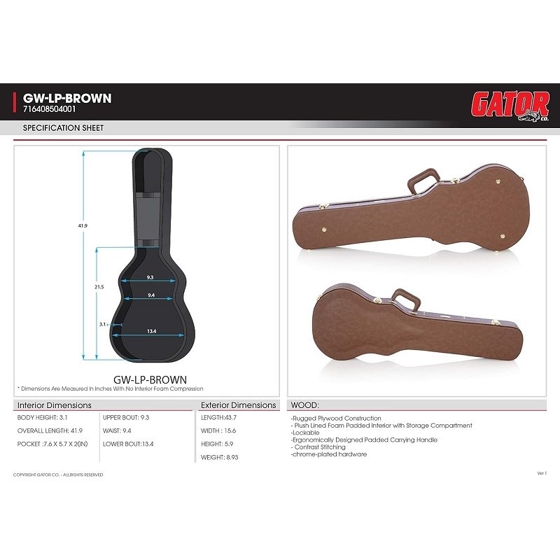 GATOR GW-LP-BROWN (レスポールタイプ対応ハードケース