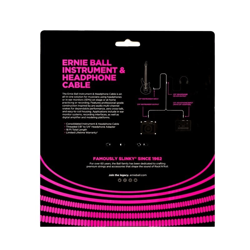 ERNIE BALL Instrument and headphone cable 18ft #6411 画像1