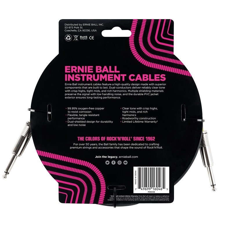 ERNIE BALL 【創業50周年大決算SALE】 Classic Instrument Cable 20ft S/S Black [#6046] 画像1