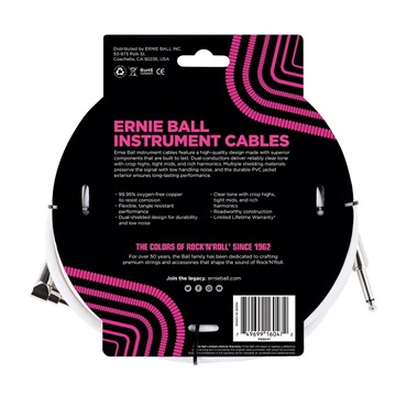 ERNIE BALL Classic Instrument Cable 20ft S/L White [#6047] 画像1