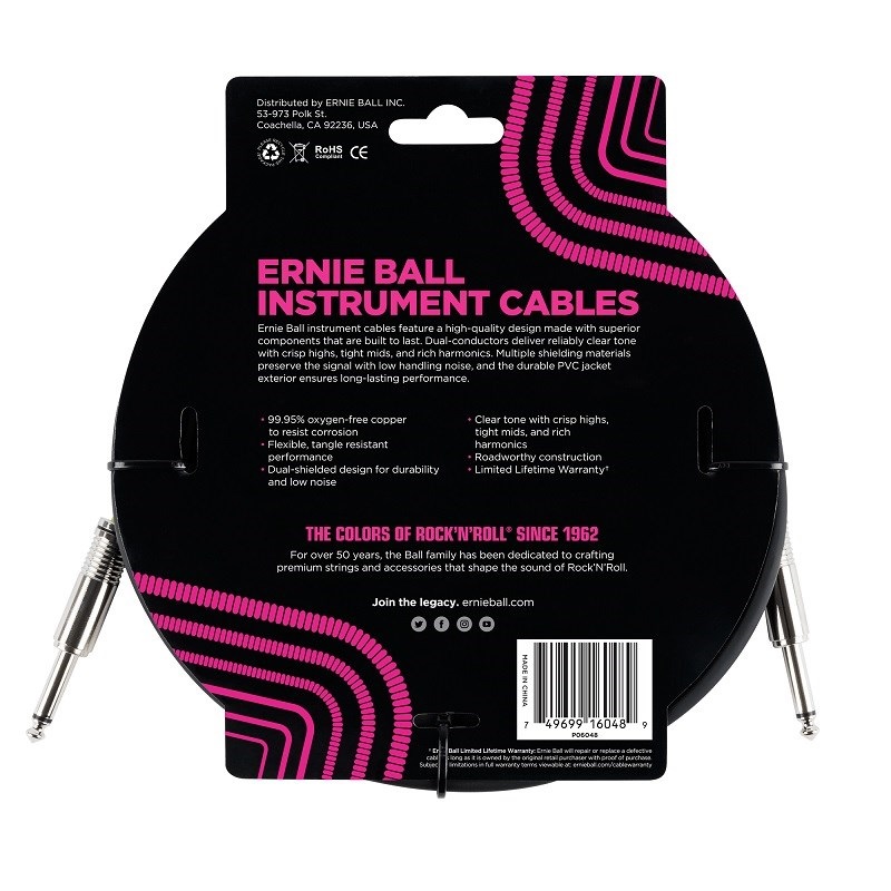 ERNIE BALL Classic Instrument Cable 10ft S/S Black [#6048] 画像1
