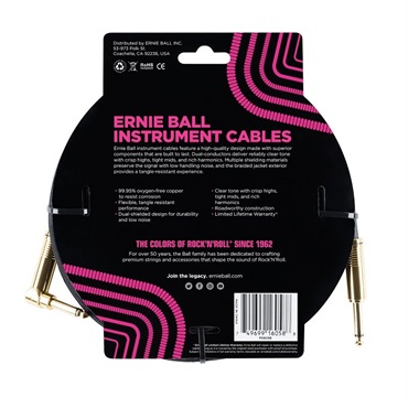 ERNIE BALL Braided Instrument Cable 25ft S/L (Black w/Gold Connectors) [#6058] 画像1