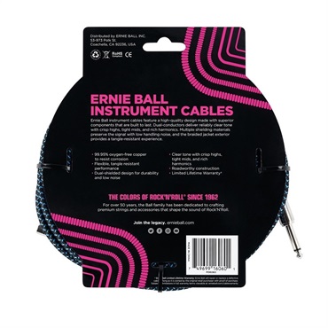 ERNIE BALL Braided Instrument Cable 25ft S/L (Black/Blue) [#6060] 画像1