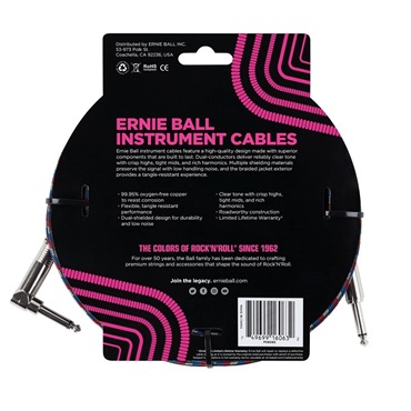 ERNIE BALL Braided Instrument Cable 25ft S/L (Black/Red/Blue/White) [#6063] 画像1