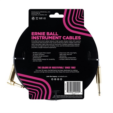 ERNIE BALL 【創業50周年大決算SALE】 Braided Instrument Cable 18ft S/L (Black w/Gold Connectors) [#6086] 画像1