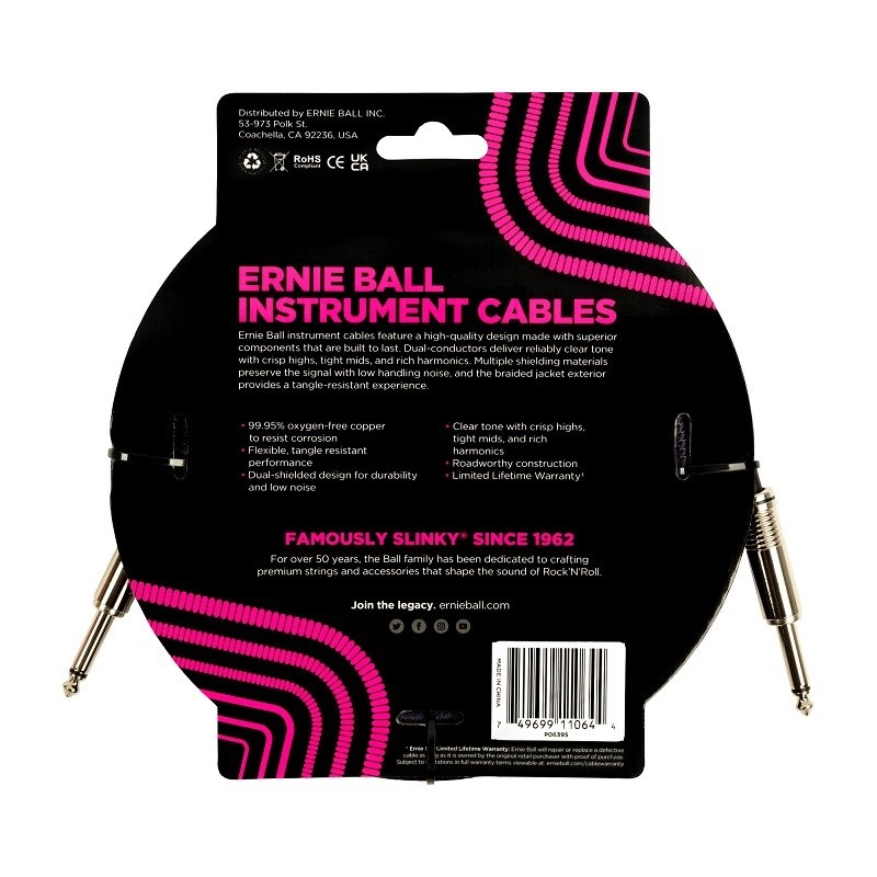 ERNIE BALL Braided Instrument Cable 18ft S/S (Purple/Black) [#6395] 画像1