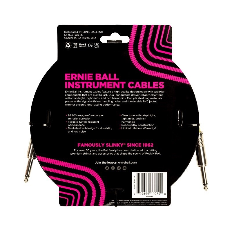 ERNIE BALL Classic Instrument Cable 15ft S/S Black [#6399] 画像1