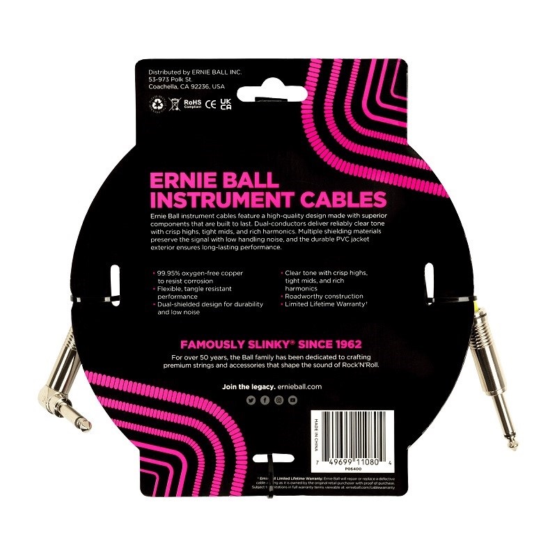 ERNIE BALL 【創業50周年大決算SALE】 Classic Instrument Cable 15ft S/L White [#6400] 画像1