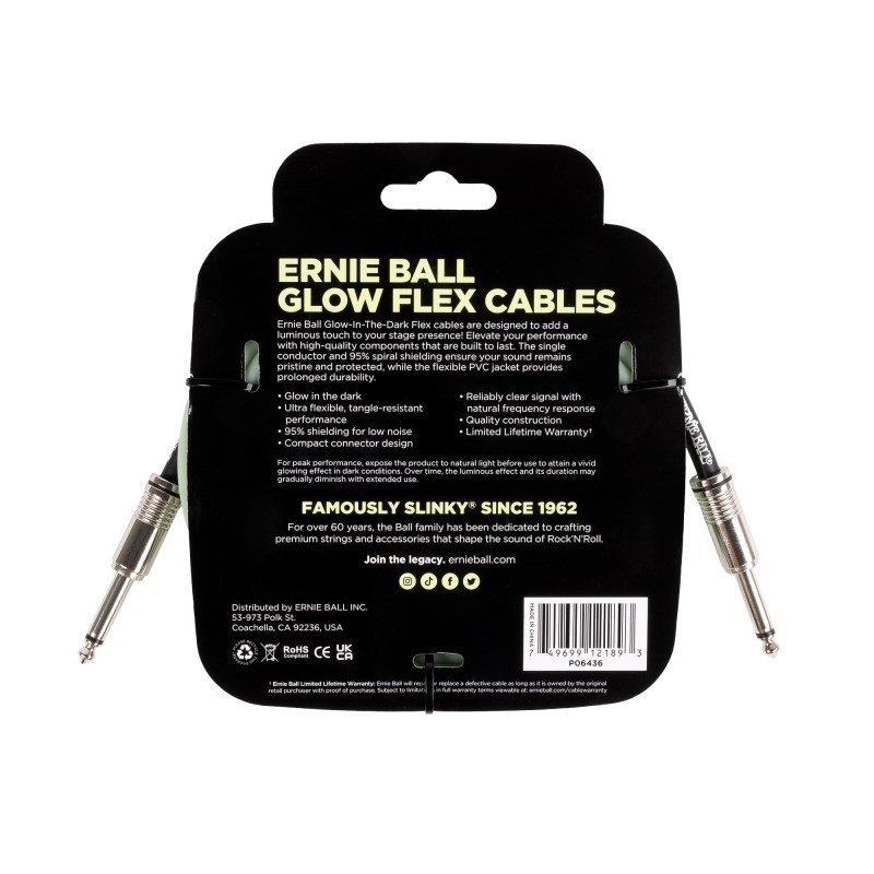 ERNIE BALL Flex Cable 10ft S/S (Glow In Dark) [#6436] 画像1