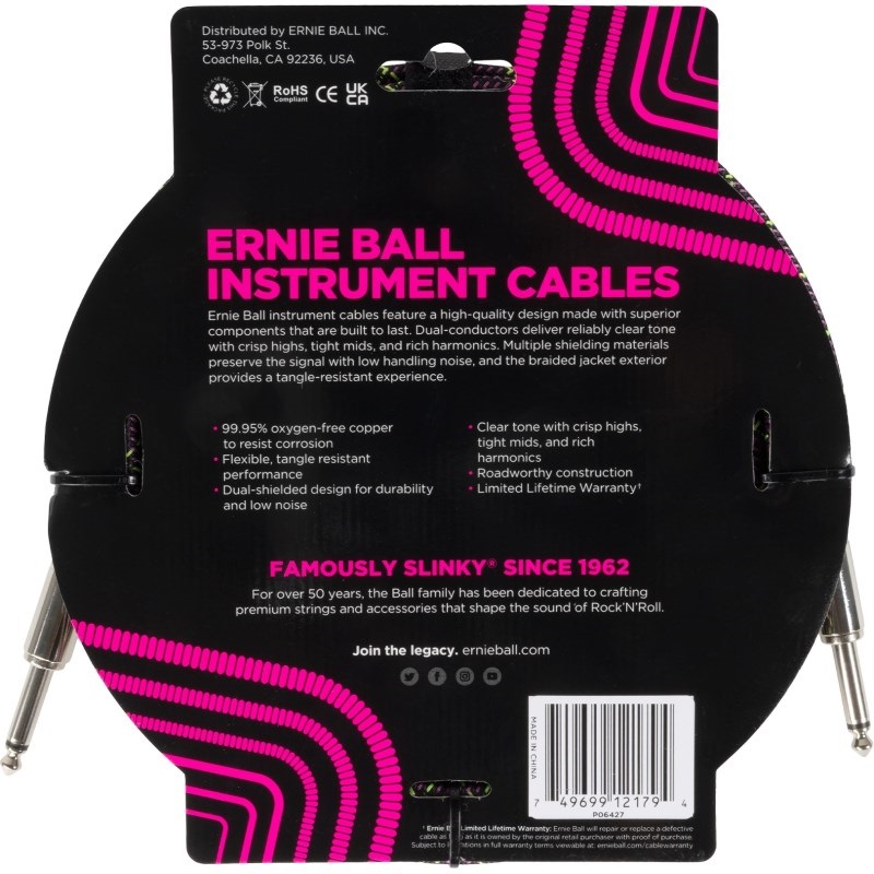 ERNIE BALL Braided Instrument Cable 10ft S/S (Purple Python) [#6427] 画像1