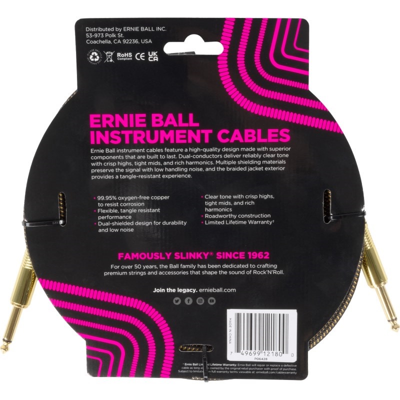 ERNIE BALL Braided Instrument Cable 10ft S/S (Pay Dirt) [#6428] 画像1