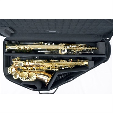 MB ソプラノ・アルトサックス用ダブルケース マーカス・ボナ 特注カスタム (ベージュ×ワイン×ブラウン×モスグリーン) ソプラノネック一体型・ストレートタイプ 画像5