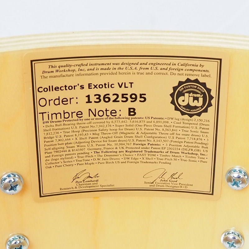 dw DRX66514SSC367 [Collector's Pure Maple Old Style VLT Shell 14×6.5 / Natural Hard Satin Over Koa] 画像10
