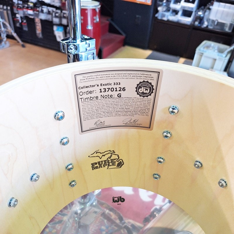 dw Collector's Pure Maple ''333'' Shell 6pc Drum Kit [BD22，FT16&14，TT12&10，SD14/Quick Candy Black Burst over Italian Sycamore Exotic Veneer - Ziricote Inlay w/ Gold Leaf Pinstripes]【イケベ楽器店創業50周年企画モデル！】 画像10