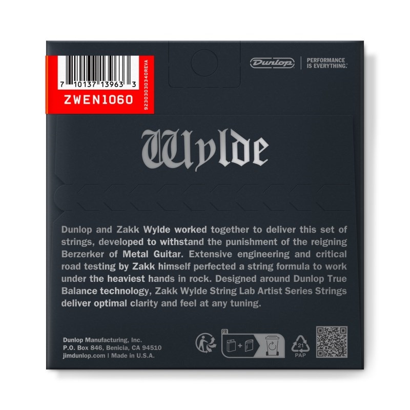 Dunlop (Jim Dunlop) ZAKK WYLDE STRING LAB ELECTRIC GUITAR STRINGS 10-60 [ZWEN1060] 画像1
