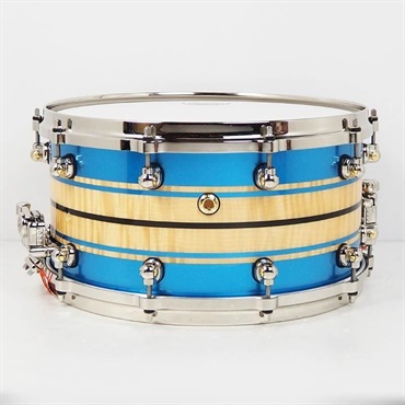 Pearl 【創業50周年大決算SALE】Masterworks Snare Drum 14×7 - Gloss Natural Sycamore w/Metallic Blue Stripe and Ebony Inlay/Ninickel Finish Parts [MWAC1470S-N]【店頭展示特価品】 画像1