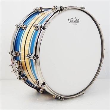 Pearl 【創業50周年大決算SALE】Masterworks Snare Drum 14×7 - Gloss Natural Sycamore w/Metallic Blue Stripe and Ebony Inlay/Ninickel Finish Parts [MWAC1470S-N]【店頭展示特価品】 画像3