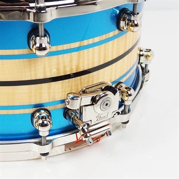 Pearl 【創業50周年大決算SALE】Masterworks Snare Drum 14×7 - Gloss Natural Sycamore w/Metallic Blue Stripe and Ebony Inlay/Ninickel Finish Parts [MWAC1470S-N]【店頭展示特価品】 画像5