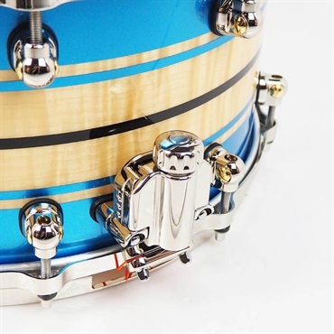 Pearl 【創業50周年大決算SALE】Masterworks Snare Drum 14×7 - Gloss Natural Sycamore w/Metallic Blue Stripe and Ebony Inlay/Ninickel Finish Parts [MWAC1470S-N]【店頭展示特価品】 画像6
