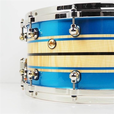 Pearl 【創業50周年大決算SALE】Masterworks Snare Drum 14×7 - Gloss Natural Sycamore w/Metallic Blue Stripe and Ebony Inlay/Ninickel Finish Parts [MWAC1470S-N]【店頭展示特価品】 画像7