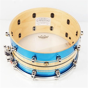Pearl 【創業50周年大決算SALE】Masterworks Snare Drum 14×7 - Gloss Natural Sycamore w/Metallic Blue Stripe and Ebony Inlay/Ninickel Finish Parts [MWAC1470S-N]【店頭展示特価品】 画像9