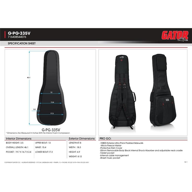 GATOR 【秋のスーパーセール】 Pro-Go for 335/Flying V Guitar [G-PG-335V] 画像5
