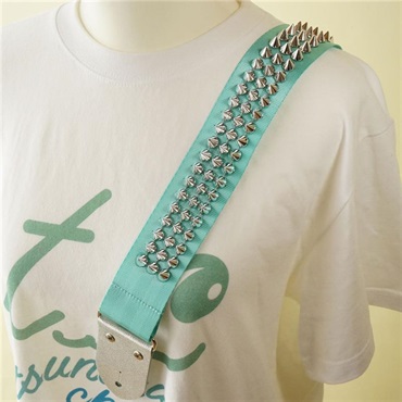 tsundrum_chan ガールズフェイバリットカラースタッズギターストラップ ミント×シルバー 画像4