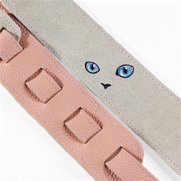 Grande uomo ねこ刺繍レザーストラップ [White/Pink] 画像1