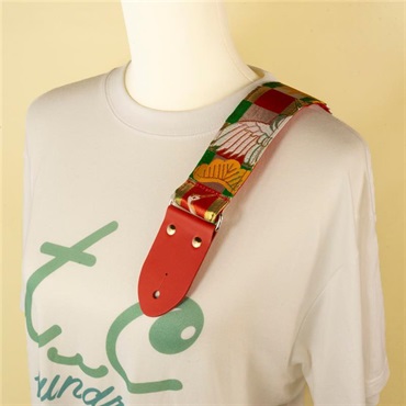 tsundrum_chan BIGリボン古着物帯ギターストラップ　ツル×グリーン 画像3