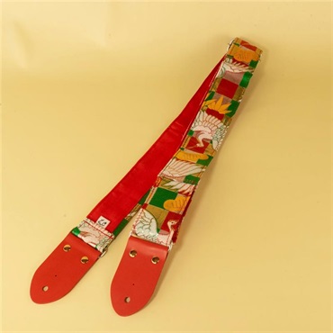 tsundrum_chan BIGリボン古着物帯ギターストラップ　ツル×グリーン 画像5