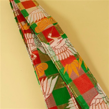 tsundrum_chan BIGリボン古着物帯ギターストラップ　ツル×グリーン 画像7