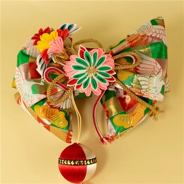 tsundrum_chan BIGリボン古着物帯ギターストラップ　ツル×グリーン 画像9