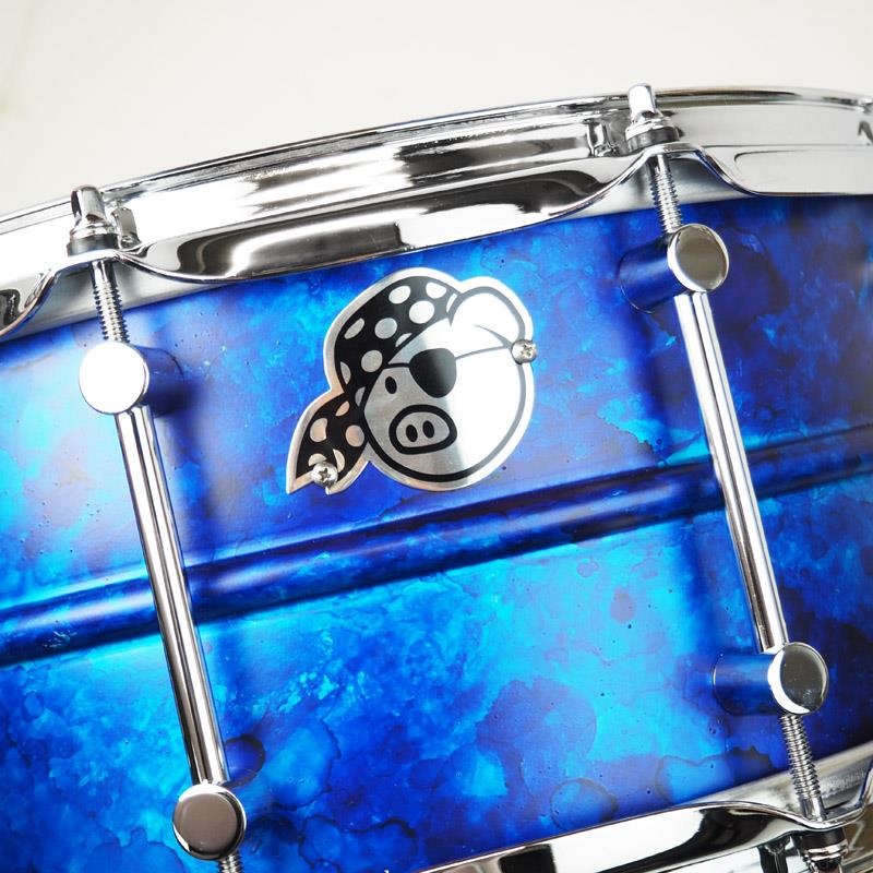 PORK PIE Seamless Aluminum 1.5mm Snare Drum 14x6.5 - Blue Alcohol Ink Satin Finish [Made in USA] 画像2