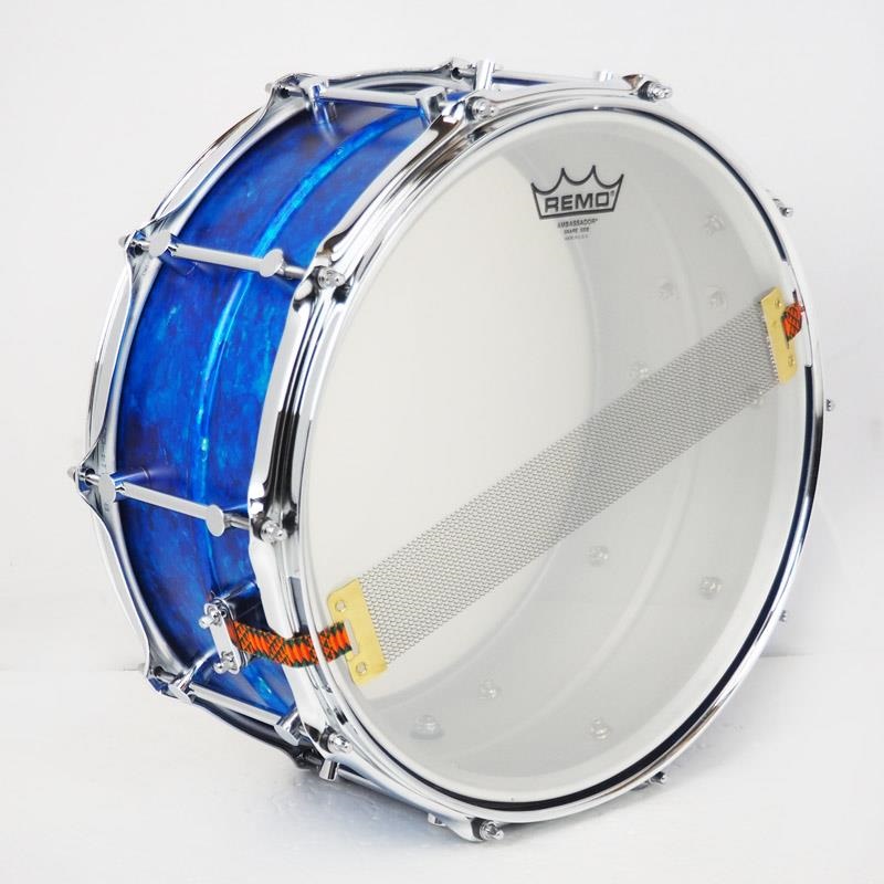 PORK PIE Seamless Aluminum 1.5mm Snare Drum 14x6.5 - Blue Alcohol Ink Satin Finish [Made in USA] 画像4