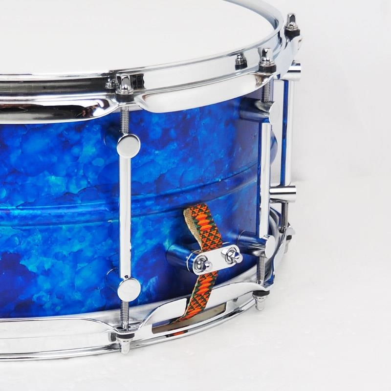 PORK PIE Seamless Aluminum 1.5mm Snare Drum 14x6.5 - Blue Alcohol Ink Satin Finish [Made in USA] 画像6