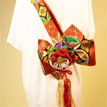 tsundrum_chan BIGリボン古着物帯ギターストラップ　ブラック七宝 画像1