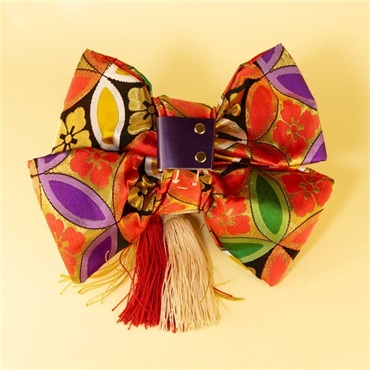 tsundrum_chan BIGリボン古着物帯ギターストラップ　ブラック七宝 画像6